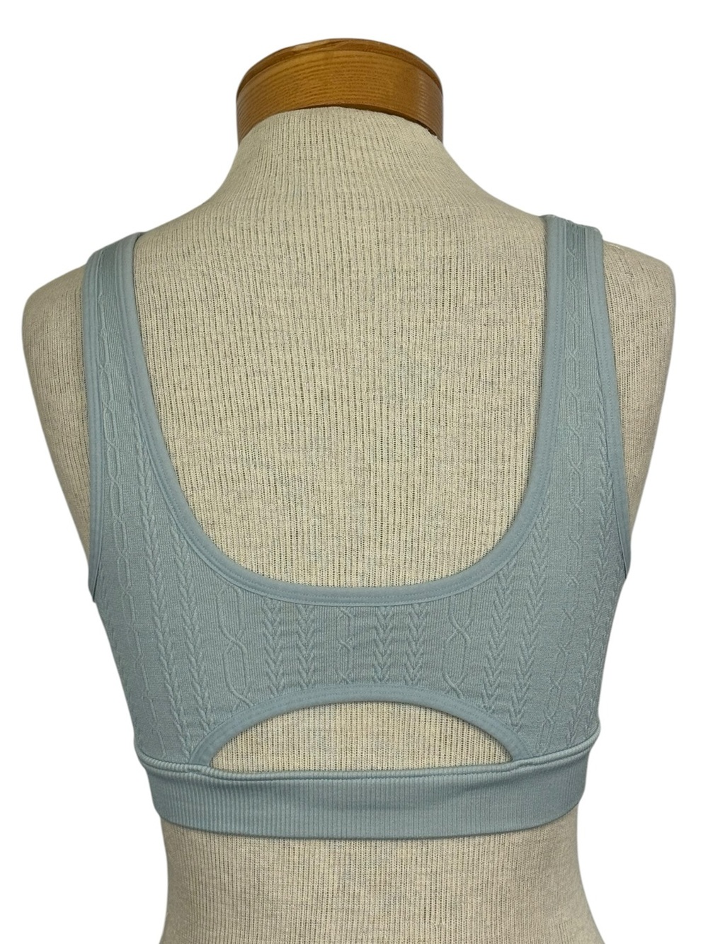 Alo Yoga Seamless Cable Knit Sports Bra Chalk Blue Texture Removable Pads Small - Picture 3 of 3